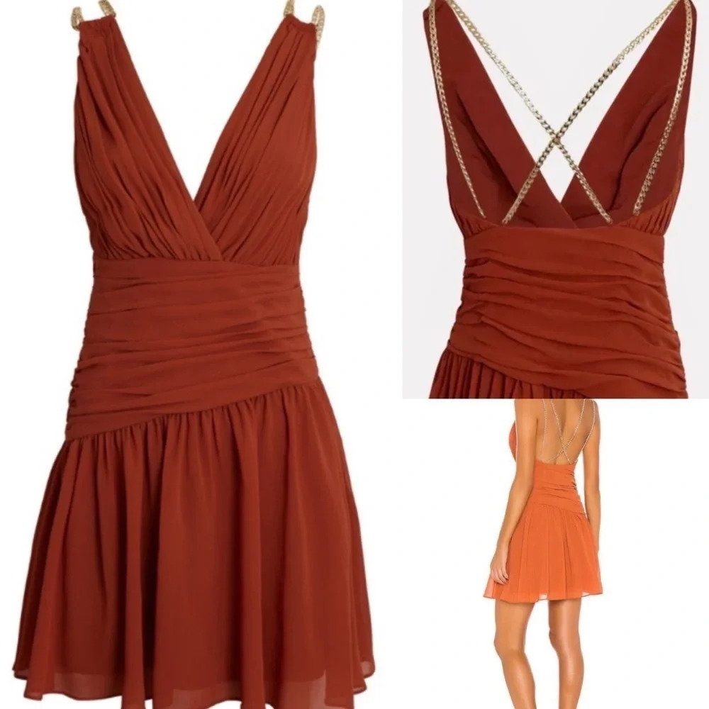 AIIFOS Emily Mini Dress‎ from Revolve size 4 burnt orange chain pleated
